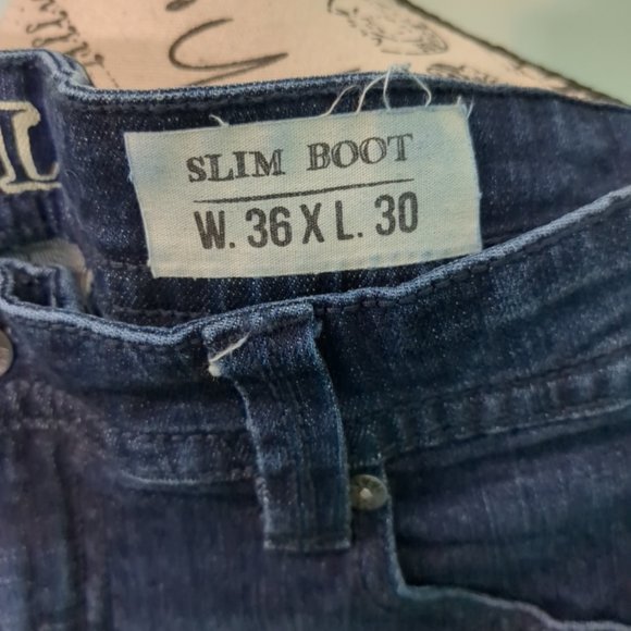 TK Axel Jeans Mens 36x30 Slim Boot Cut Denim Stretch Dark Wash - Picture 4 of 4